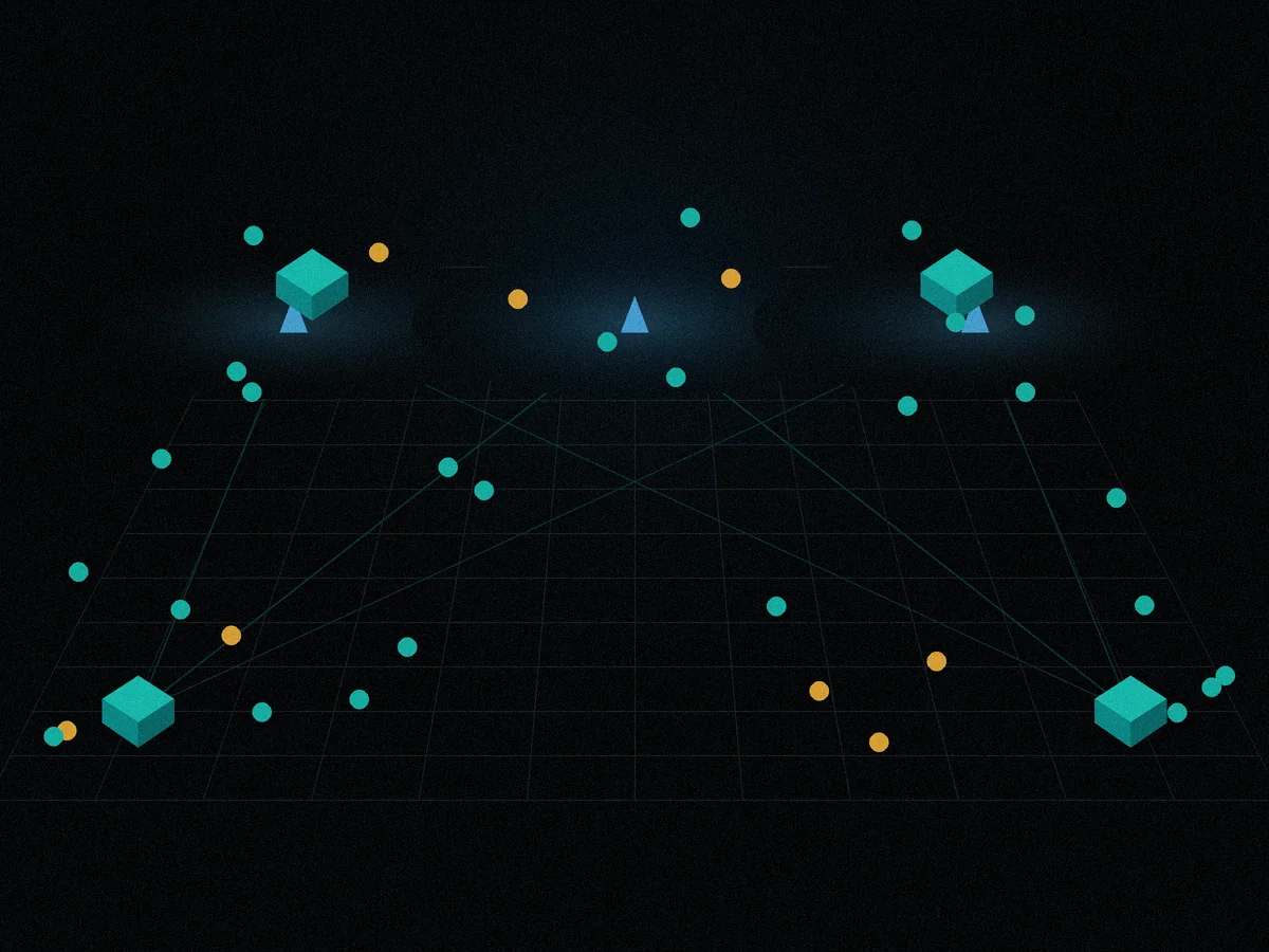 The site topology drawn as a network: edge compute nodes at the corners, radio cells overhead, and the routes between them.